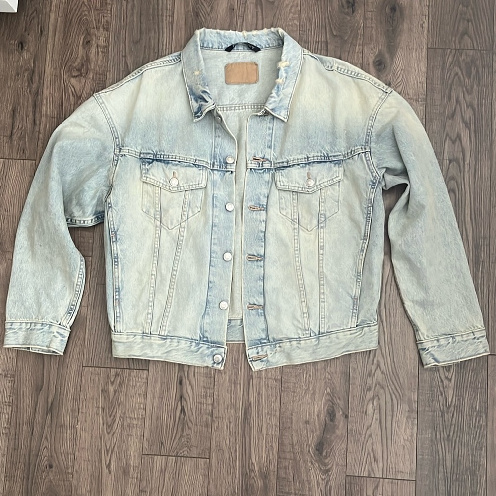 Zara Distressed Denim Trucker Jacket